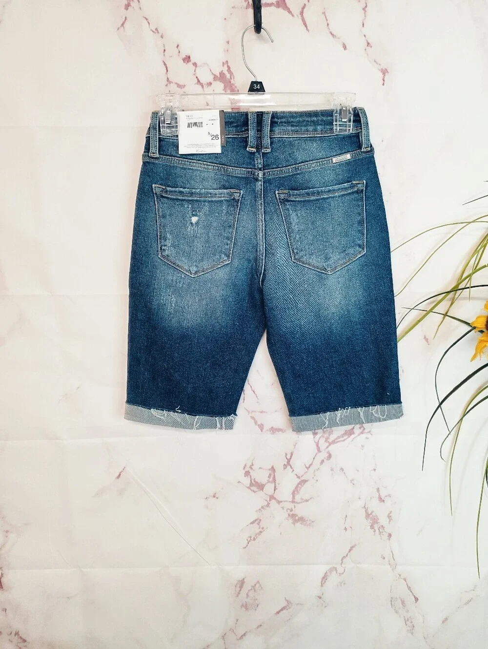NWT Kancan Bermuda Denim Shorts Size 5/26 Distressed Stretch Cuffed